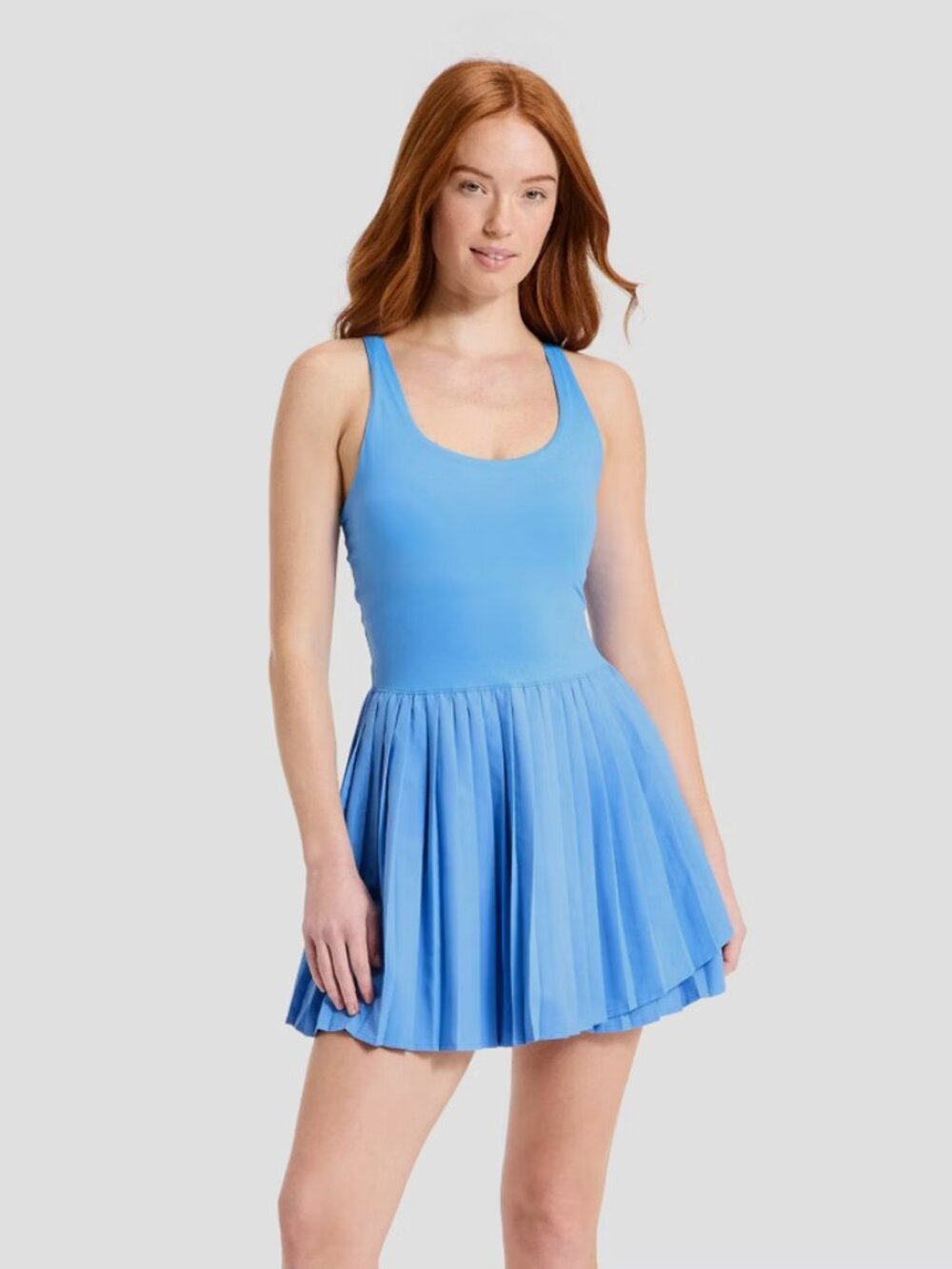 All In Motion Womens Pleated Active Dress Blue Medium M Built-in Shorts UPF 50+